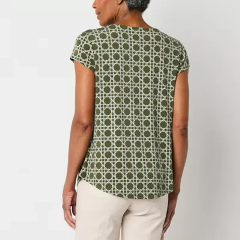 Liz Claiborne Womens Keyhole Neck Short Sleeve Blouse