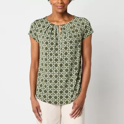 Liz Claiborne Womens Keyhole Neck Short Sleeve Blouse