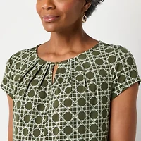 Liz Claiborne Womens Keyhole Neck Short Sleeve Blouse