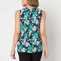 Liz Claiborne Womens Split Crew Neck Sleeveless Blouse