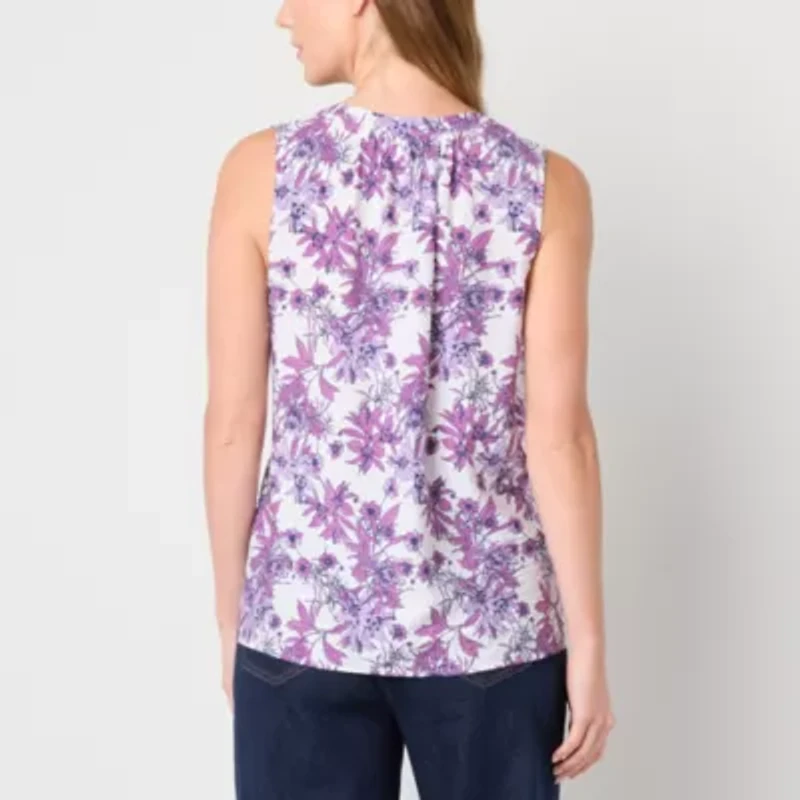 Liz Claiborne Womens Split Crew Neck Sleeveless Blouse