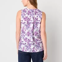 Liz Claiborne Womens Split Crew Neck Sleeveless Blouse