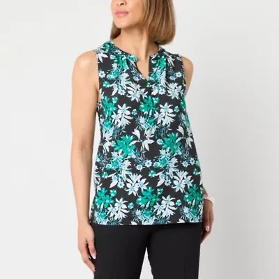 Liz Claiborne Womens Split Crew Neck Sleeveless Blouse