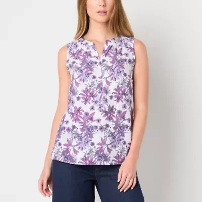 Liz Claiborne Womens Split Crew Neck Sleeveless Blouse