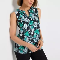 Liz Claiborne Womens Split Crew Neck Sleeveless Blouse