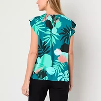 Liz Claiborne Womens Crew Neck Short Sleeve Satin Blouse