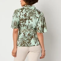 Liz Claiborne Womens V Neck Short Sleeve Satin Blouse