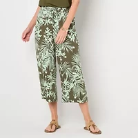 Liz Claiborne Womens Wide Leg Mid Rise Cropped Pant