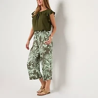 Liz Claiborne Womens Wide Leg Mid Rise Cropped Pant