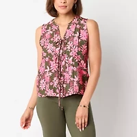 Liz Claiborne Womens Split Crew Neck Sleeveless Blouse