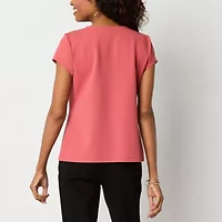 Liz Claiborne Womens Round Neck Short Sleeve Adaptive Petite Blouse