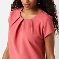 Liz Claiborne Womens Round Neck Short Sleeve Adaptive Petite Blouse