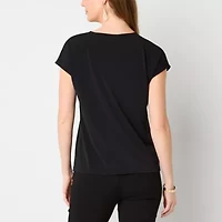 Liz Claiborne Womens Keyhole Neck Short Sleeve Blouse