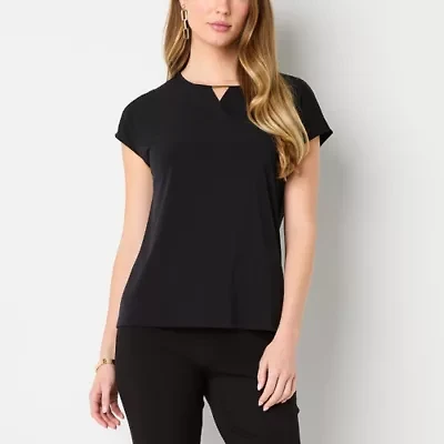 Liz Claiborne Womens Keyhole Neck Short Sleeve Blouse