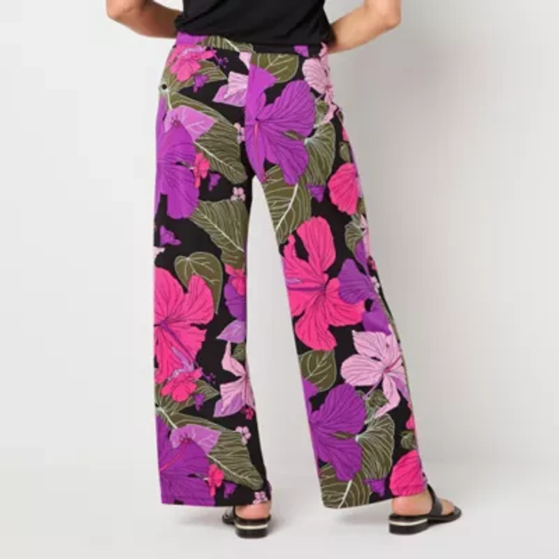 Liz Claiborne Womens Wide Leg Mid Rise Pull-On Pant