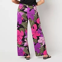 Liz Claiborne Womens Wide Leg Mid Rise Pull-On Pant