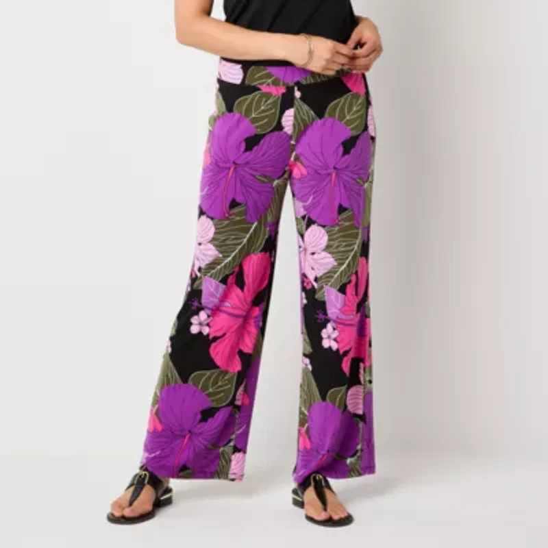 Liz Claiborne Womens Wide Leg Mid Rise Pull-On Pant