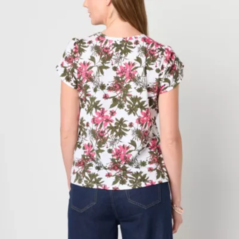 Liz Claiborne Womens Crew Neck Short Sleeve Blouse
