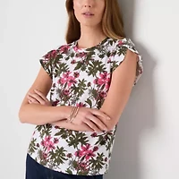 Liz Claiborne Womens Crew Neck Short Sleeve Blouse