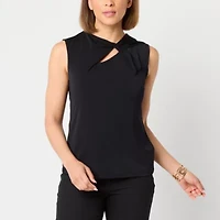 Liz Claiborne Womens Asymmetrical Neck Sleeveless Blouse