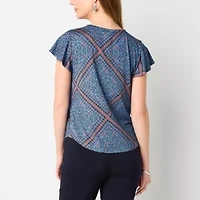 Liz Claiborne Womens Keyhole Neck Short Sleeve Blouse