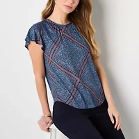 Liz Claiborne Womens Keyhole Neck Short Sleeve Blouse