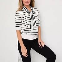 Liz Claiborne Womens Split Tie Neck Short Sleeve Pullover Sweater