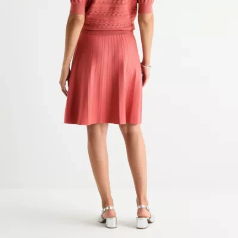 Liz Claiborne Womens Mid Rise Midi Pleated Skirt