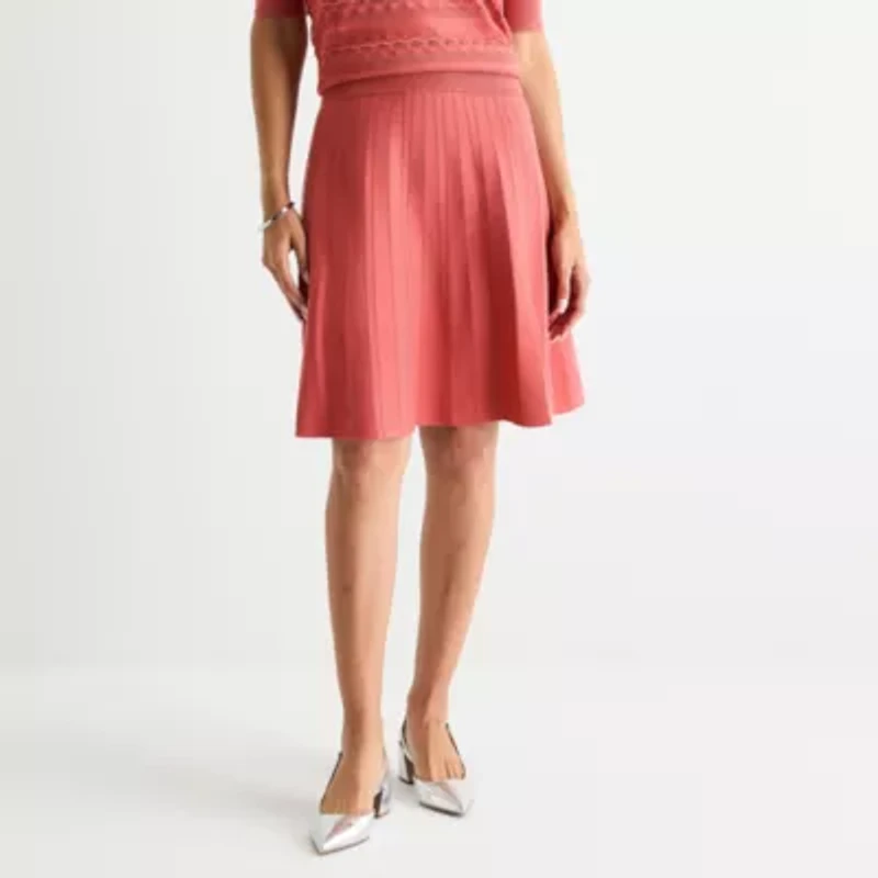Liz Claiborne Womens Mid Rise Midi Pleated Skirt
