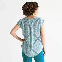 Liz Claiborne Womens V Neck Short Sleeve Satin Blouse