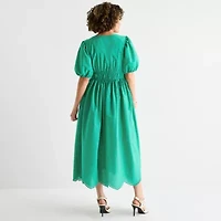 Liz Claiborne Womens Short Sleeve Midi A-Line Dress