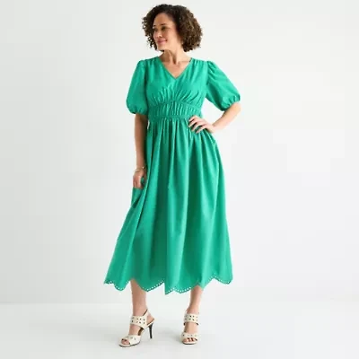 Liz Claiborne Womens Short Sleeve Midi A-Line Dress