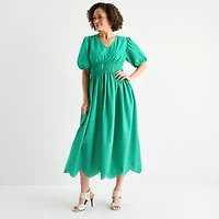 Liz Claiborne Womens Short Sleeve Midi A-Line Dress