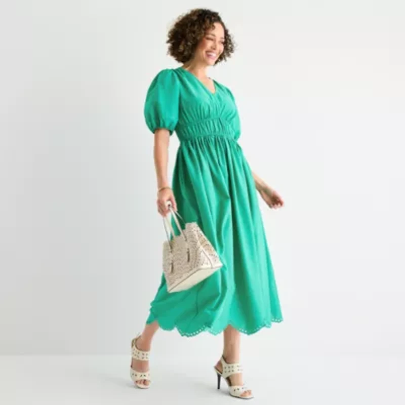 Liz Claiborne Womens Short Sleeve Midi A-Line Dress