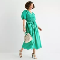 Liz Claiborne Womens Short Sleeve Midi A-Line Dress