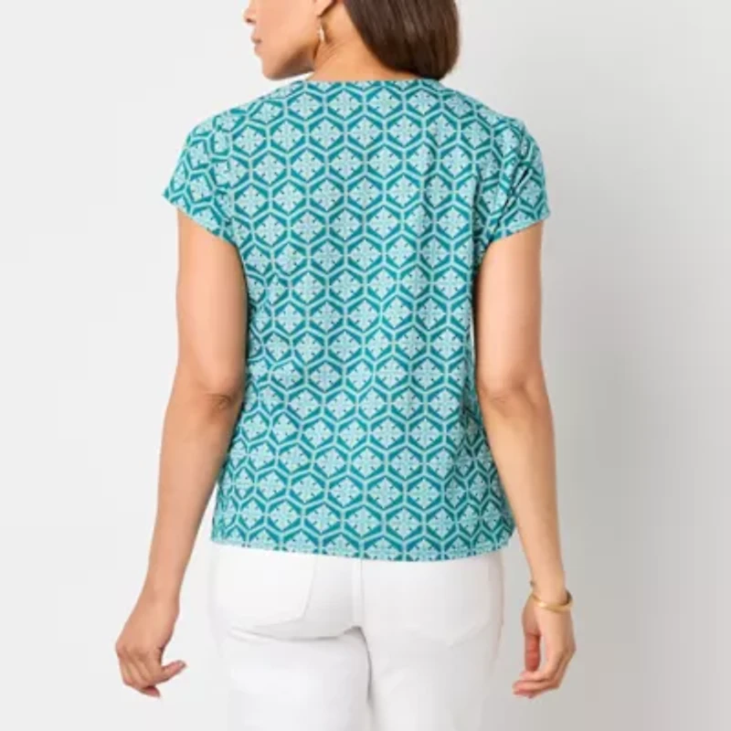 Liz Claiborne Womens V Neck Short Sleeve Blouse