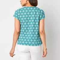 Liz Claiborne Womens V Neck Short Sleeve Blouse
