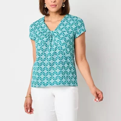 Liz Claiborne Womens V Neck Short Sleeve Blouse