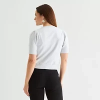 Liz Claiborne Womens Crew Neck Short Sleeve Pullover Sweater