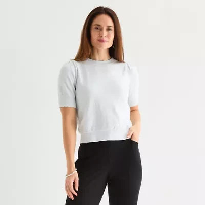Liz Claiborne Womens Crew Neck Short Sleeve Pullover Sweater