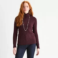 St. John's Bay Womens Turtleneck Long Sleeve Cable Knit Pullover Sweater