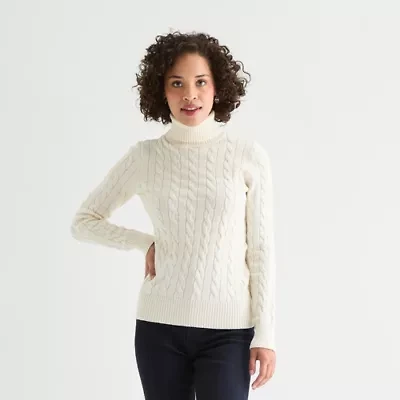 St. John's Bay Womens Turtleneck Long Sleeve Cable Knit Pullover Sweater