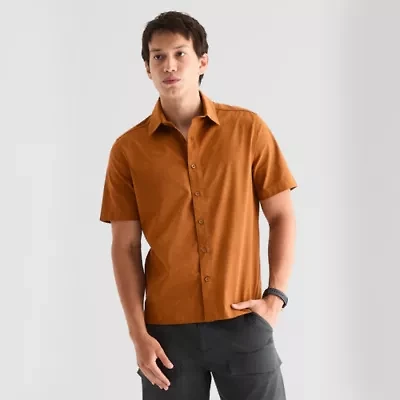 Stylus Mens Short Sleeve Mesh Woven Button-Down Shirt
