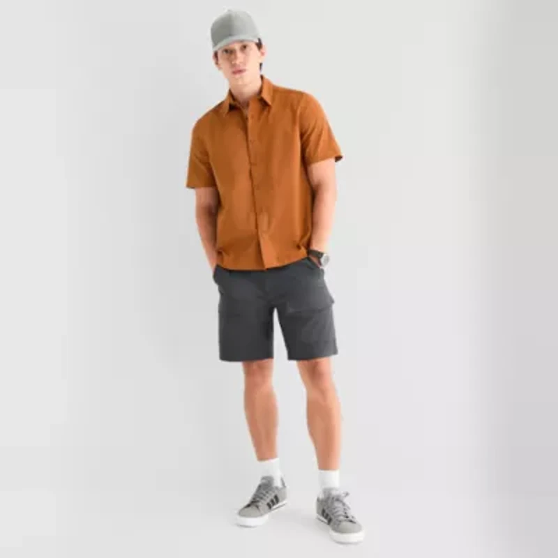Stylus Mens Short Sleeve Mesh Woven Button-Down Shirt