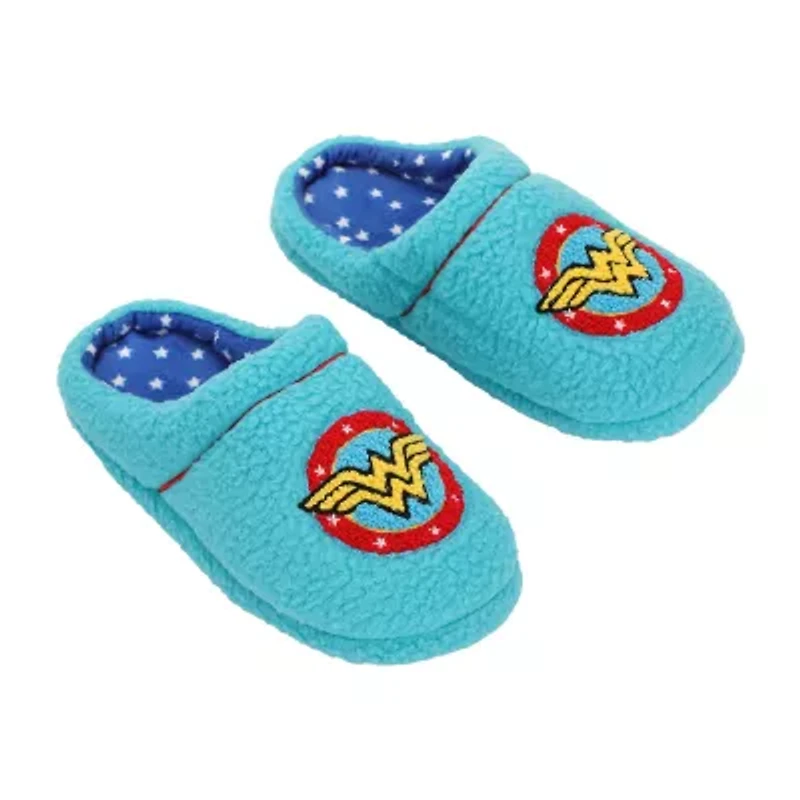 Wonder Woman Womens Faux Fur Trim Slip-On Slippers