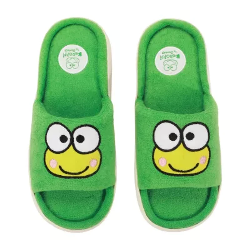 Keroppi Womens Hello Kitty Faux Fur Trim Slip-On Slippers