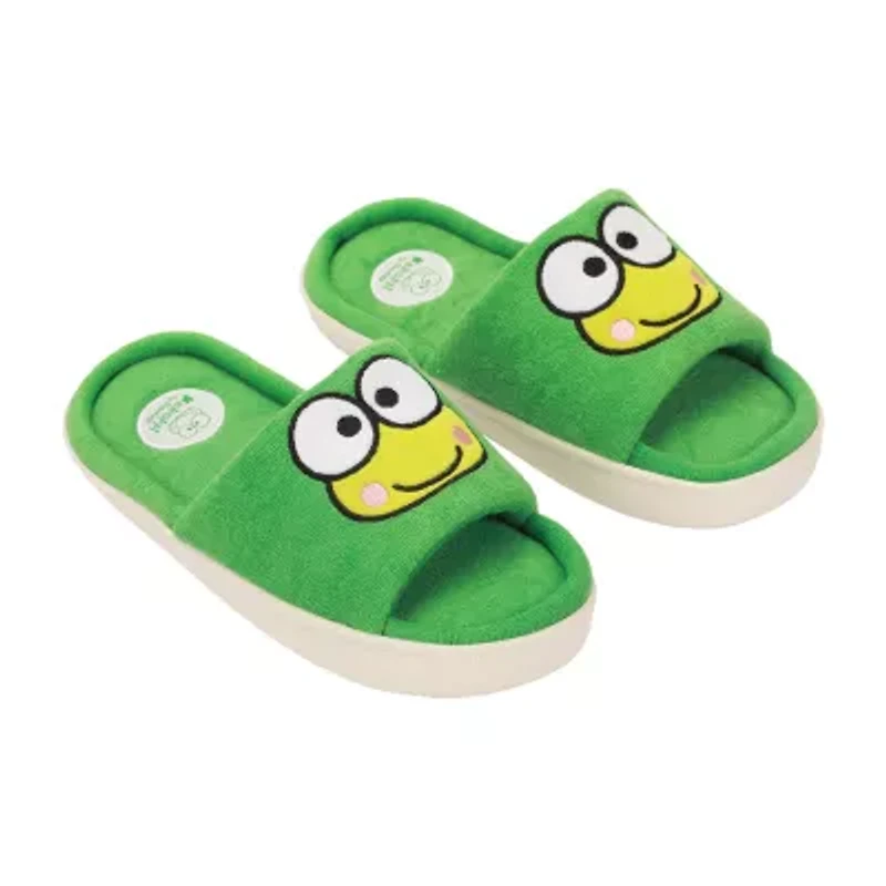Keroppi Womens Hello Kitty Faux Fur Trim Slip-On Slippers