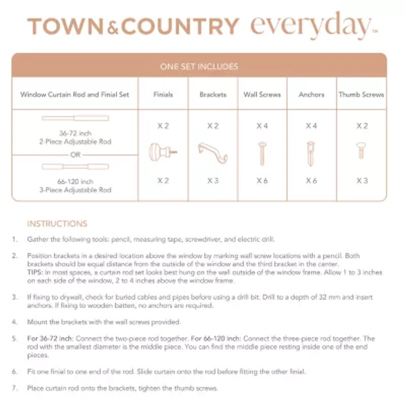 Town And Country Modern Rounded Cap 1 Adjustable Curtain Rod