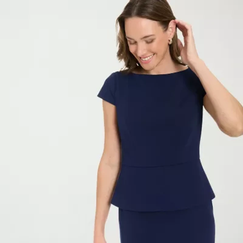 London Times Womens Boat Neck Short Sleeve Sheath Dress