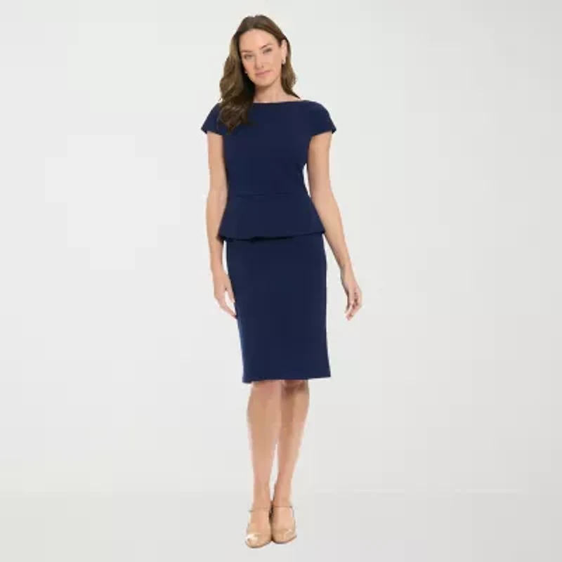 London Times Womens Boat Neck Short Sleeve Sheath Dress